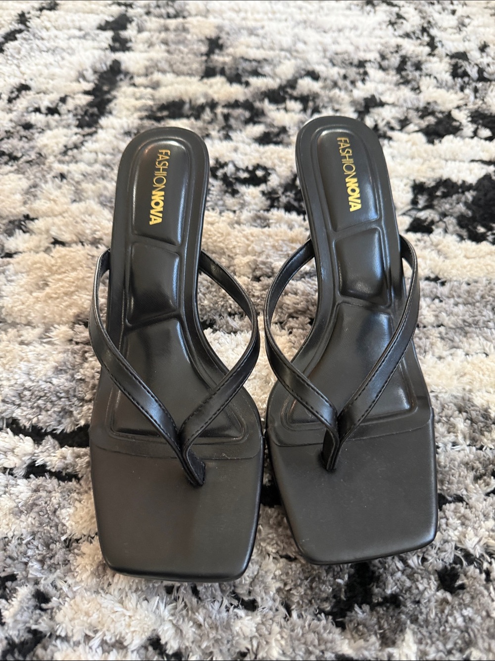 Fashion Nova Black Square Toe Thong Heels